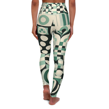 Elegant view from the back of Pastel Green High-Waisted Leggings with modern checkerboard and block print, ideal for versatile fashion.