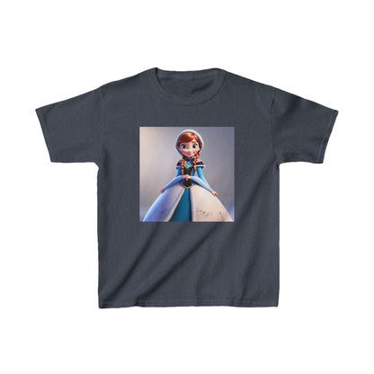 Kids Frozen Anna Heavy Cotton T-Shirt in sophisticated navy, featuring a stunning artwork of Anna, perfect for young admirers of Frozen seeking style and comfort.