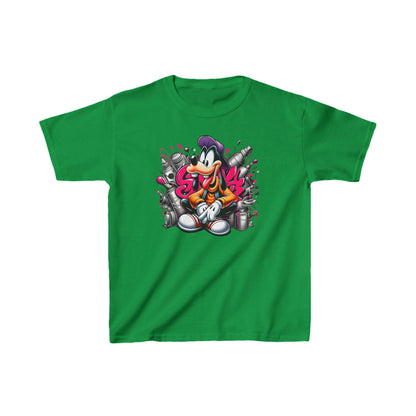 Childs Goofy Graffiti Vibe Unisex Graphic Tee Shirt Kids in rich green, displaying a unique Goofy graphic surrounded by vibrant graffiti designs.