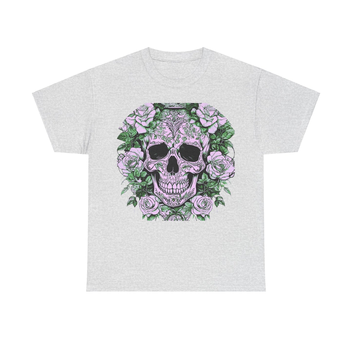 Skulls and Roses Cotton Tee, Unisex Graphic Shirt, 7 color choice