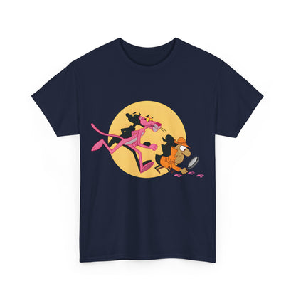 Stylish Pink Panther Graphic T-Shirt Urban Unisex Cotton Tee elegantly capturing the iconic character duo, perfect for the fashionable enthusiast who appreciates classic animation.