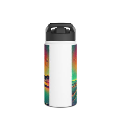 Chic Fantasy Paddleboarding Stainless Steel Water Bottle featuring a unique paddleboarding illustration, perfect for luxury hydration in outdoor settings.