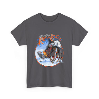 Star Wars War of the Worlds Graphic T-Shirt in elegant grey, showcasing the striking front design of iconic elements from the sci-fi universe, a luxurious addition to any casual collection.