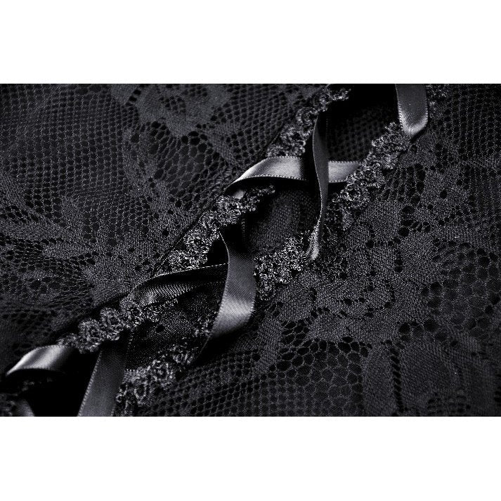 Full view of the Dark in Love Cosette Gothic dress, perfectly styled to highlight ruffles and lace accents, ideal for elegant occasions.