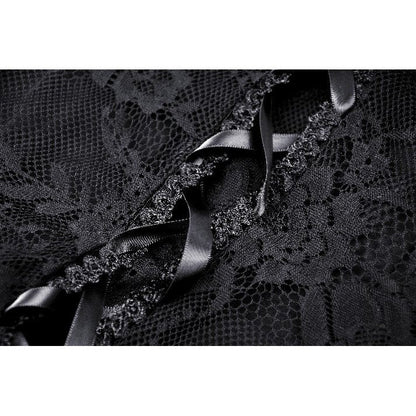 Full view of the Dark in Love Cosette Gothic dress, perfectly styled to highlight ruffles and lace accents, ideal for elegant occasions.