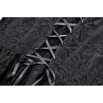 Elegant Dark in Love Gem Gothic Vine Lace Tail Dress featuring intricate lace detailing and a dramatic asymmetrical hem, perfect for gothic fashion lovers.