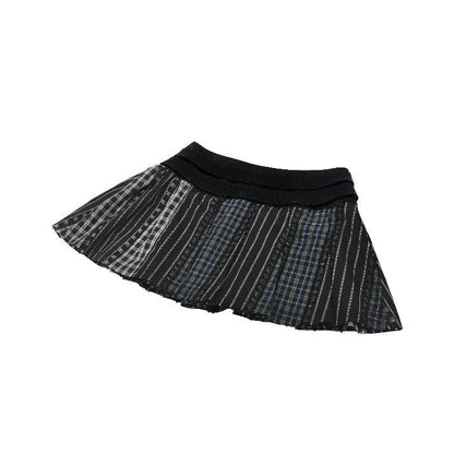 Luxury Dark In Love Sage Patchwork Mini Skirt showcasing faux leather waist detailing and silver buckle accents - perfect for alternative fashion enthusiasts.