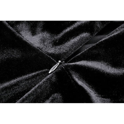 Regal velvet fabric of the Dark in Love Vera Gothic High-Slit Maxi Dress, featuring intricate lace-up detailing and a sultry silhouette, ideal for making a bold fashion statement.