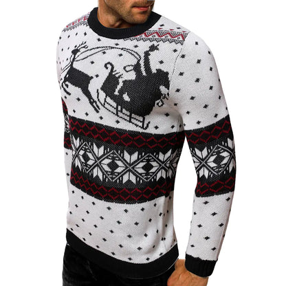 Charming men's reindeer sweater in white, featuring a classic holiday design that combines luxury and festive spirit.
