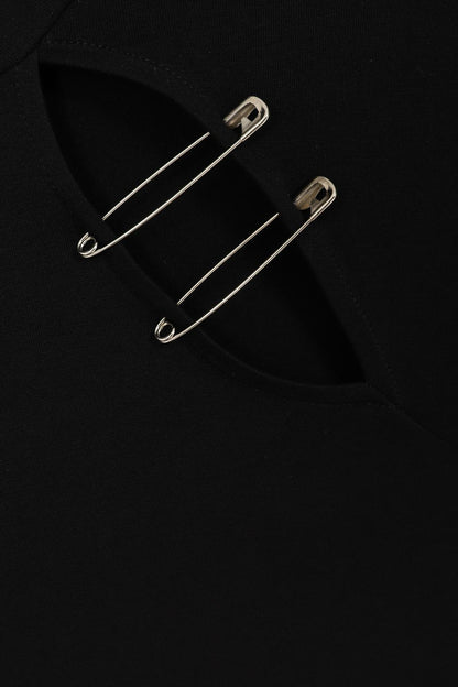 Full view of the Necessary Evil Nyx Gothic Midi Dress styled with edgy accessories, exemplifying dark glamour and alternative fashion.