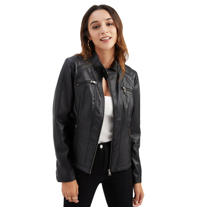 Luxury Women's Casual Leather Jacket showcasing multiple colour options – Durable leather jacket for versatile styling.