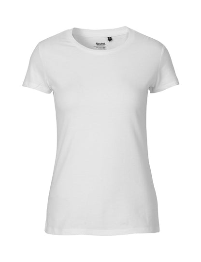 Close-up of Fairtrade Organic Cotton Slim Fit T-Shirt neckline with double-layered elastane rib, exemplifying high-quality design and comfort.