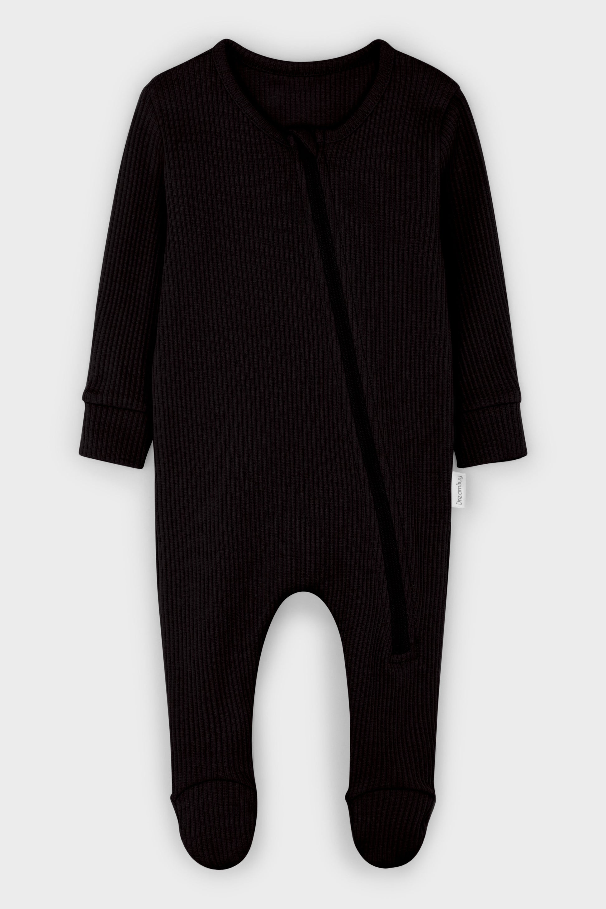 Luxury black zip sleepsuit for babies by DreamBuy, designed for softness and comfort, perfect for 0-36 months.