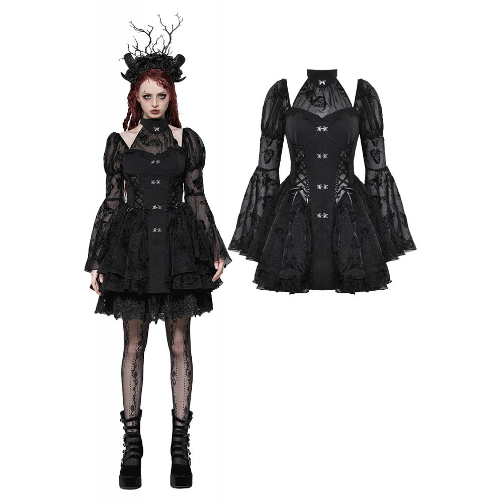 Dark In Love Blanche Victorian Gothic Dress featuring exquisite lace and dramatic butterfly sleeves, embodying elegance and theatrical style for a confident and powerful look.