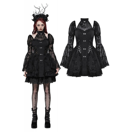 Dark In Love Blanche Victorian Gothic Dress featuring exquisite lace and dramatic butterfly sleeves, embodying elegance and theatrical style for a confident and powerful look.