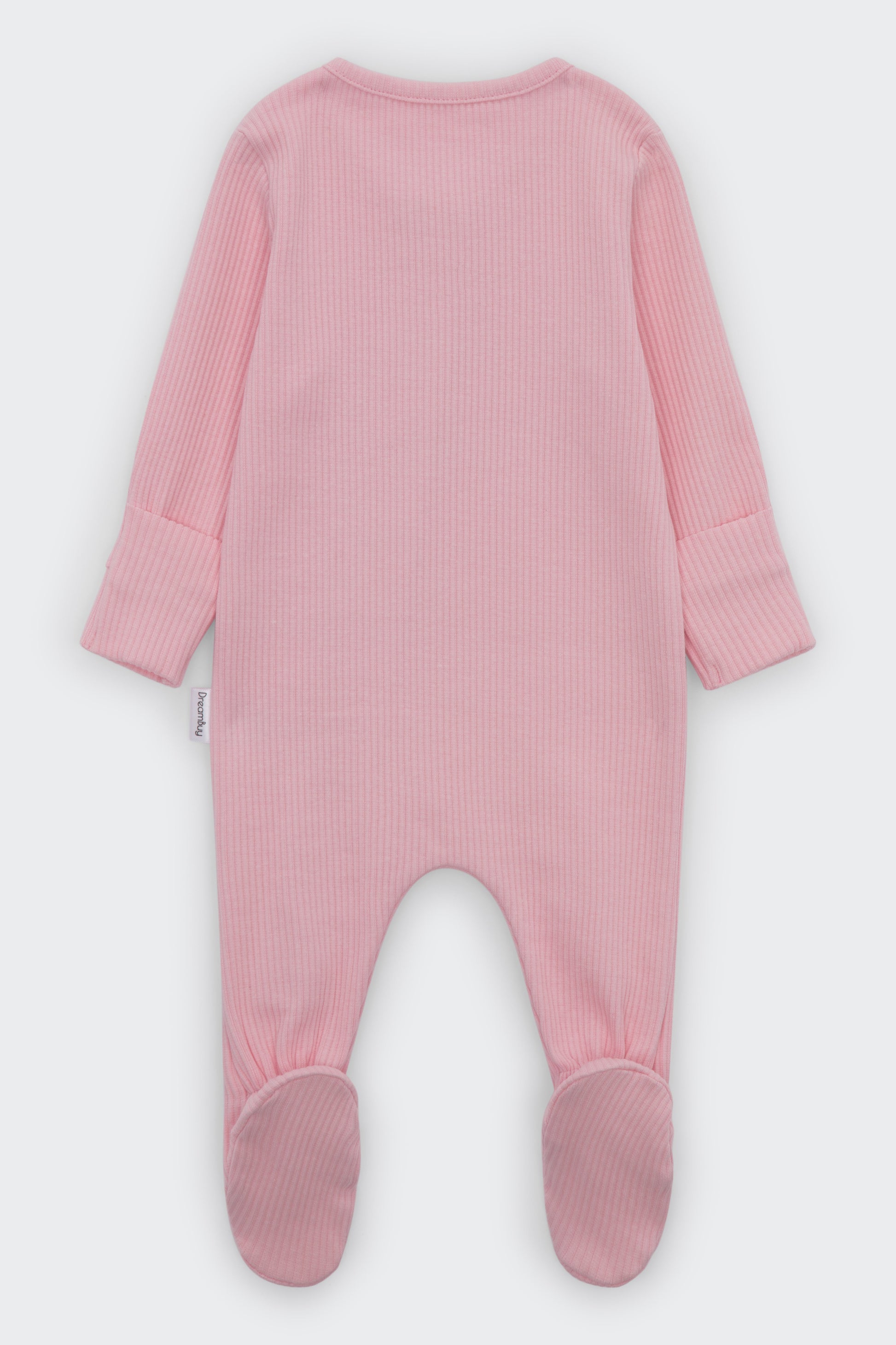 Close-up of DreamBuy Sweet Pink Zip Sleepsuit, highlighting the skin-friendly and lightweight fabric ideal for delicate baby skin.