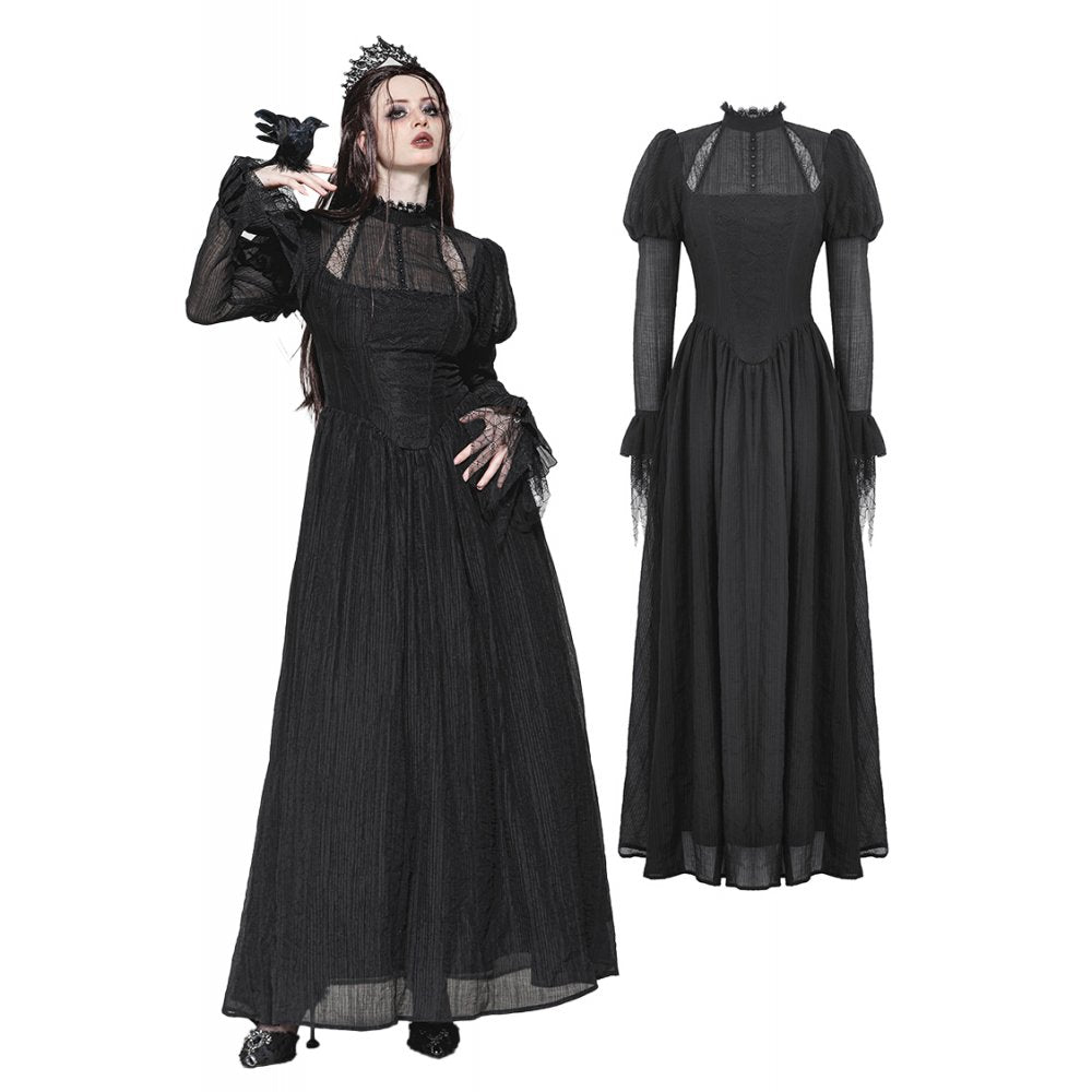 Dark in Love Harlow Gothic Lace Maxi Dress showcasing Victorian-inspired lace detailing and an enchanting silhouette.