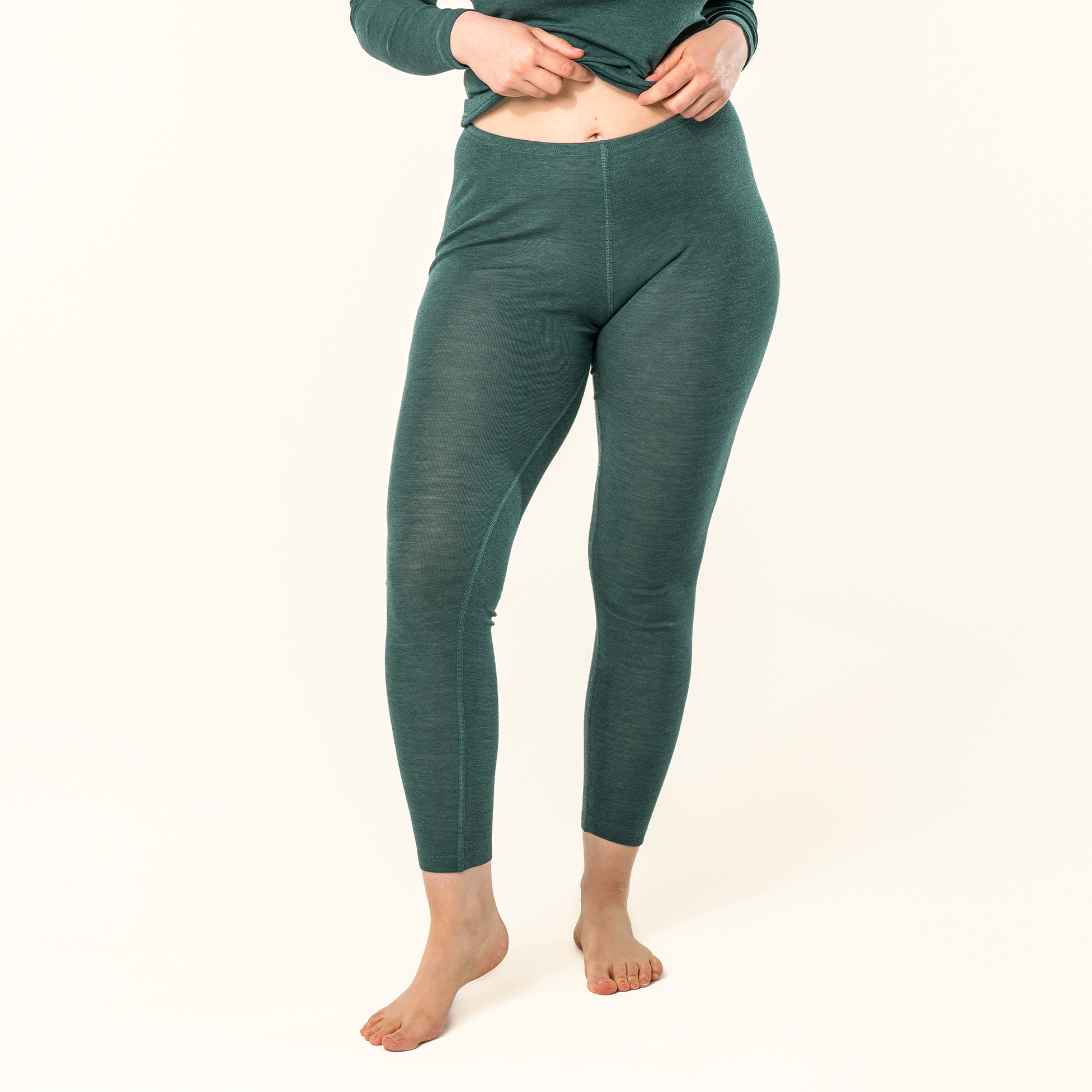Premium organic cotton and wool blend leggings, showcasing a sophisticated design suitable for both indoor and outdoor wear.