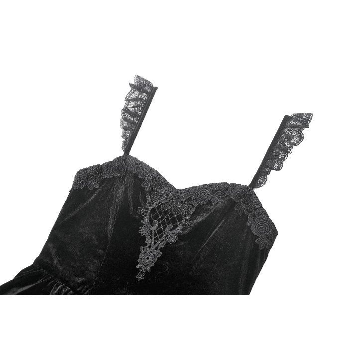 Back view of the Dark in Love Nocturne Ruffled Velvet Lace Dress, displaying the concealed zipper and tiered silhouette.