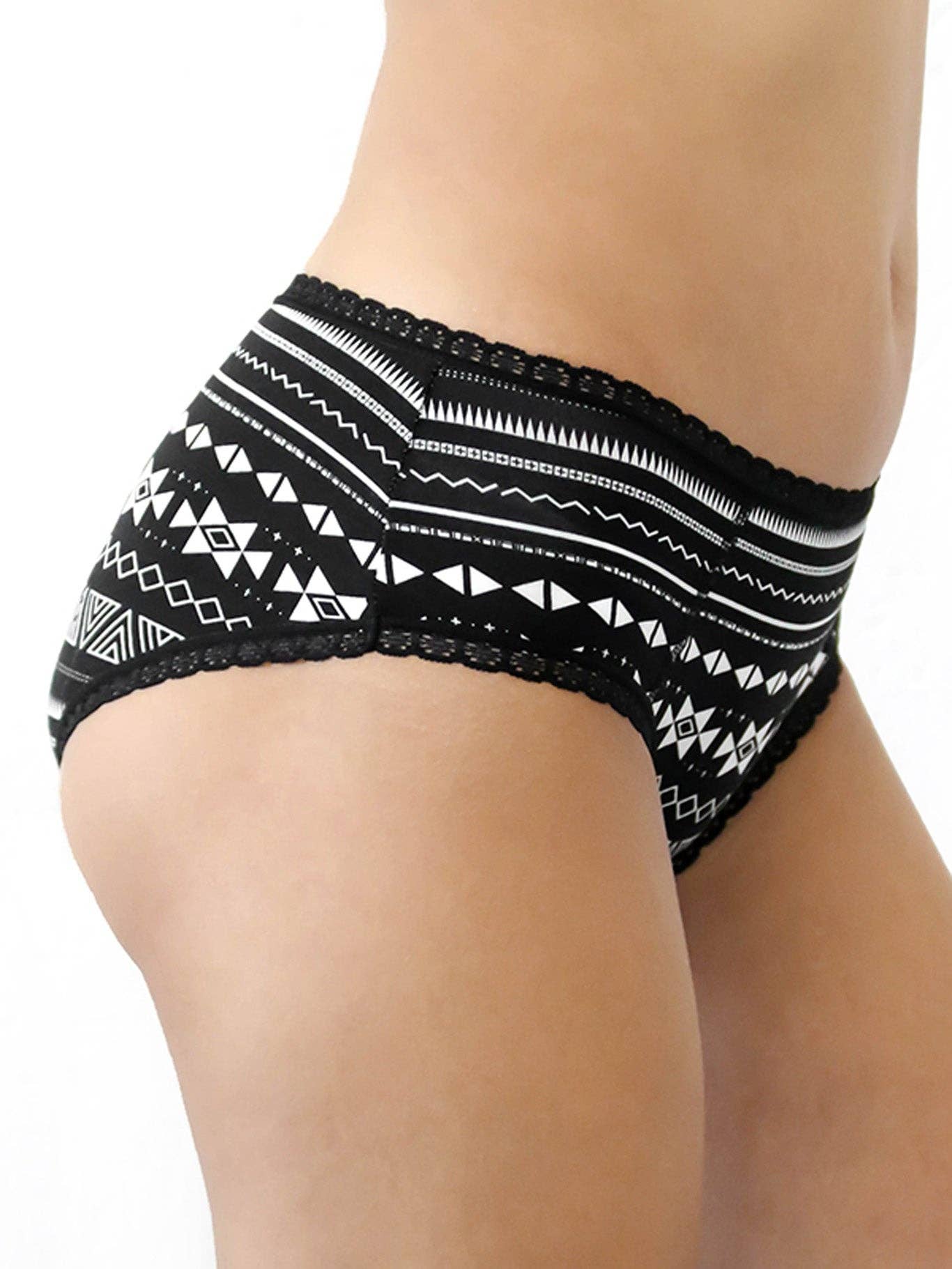 Close-up of the soft lace trim on luxury organic cotton hipster briefs, showcasing intricate detailing and premium quality.