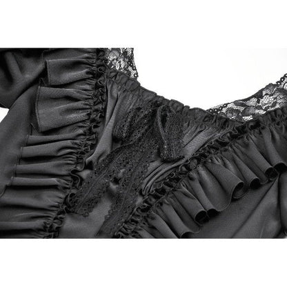 Side view of the Black Seraphina Corset Top by Dark in Love, highlighting the chic puff sleeves and figure-hugging silhouette.