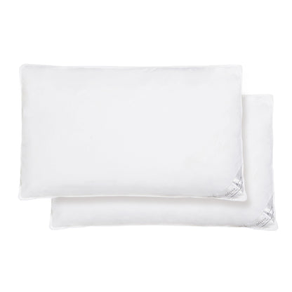 Luxury hypoallergenic duck feather and down pillow set by OLIVIA ROCCO, showcasing elegant white fabric and plush comfort, perfect for a restful night's sleep.