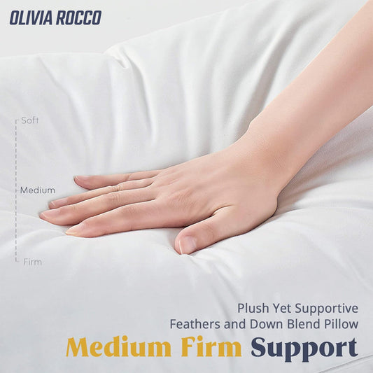 Close-up of OLIVIA ROCCO's 50x75 cm duck feather and down pillow displaying its soft cotton cover and high-quality stitching, ideal for all sleeping positions.