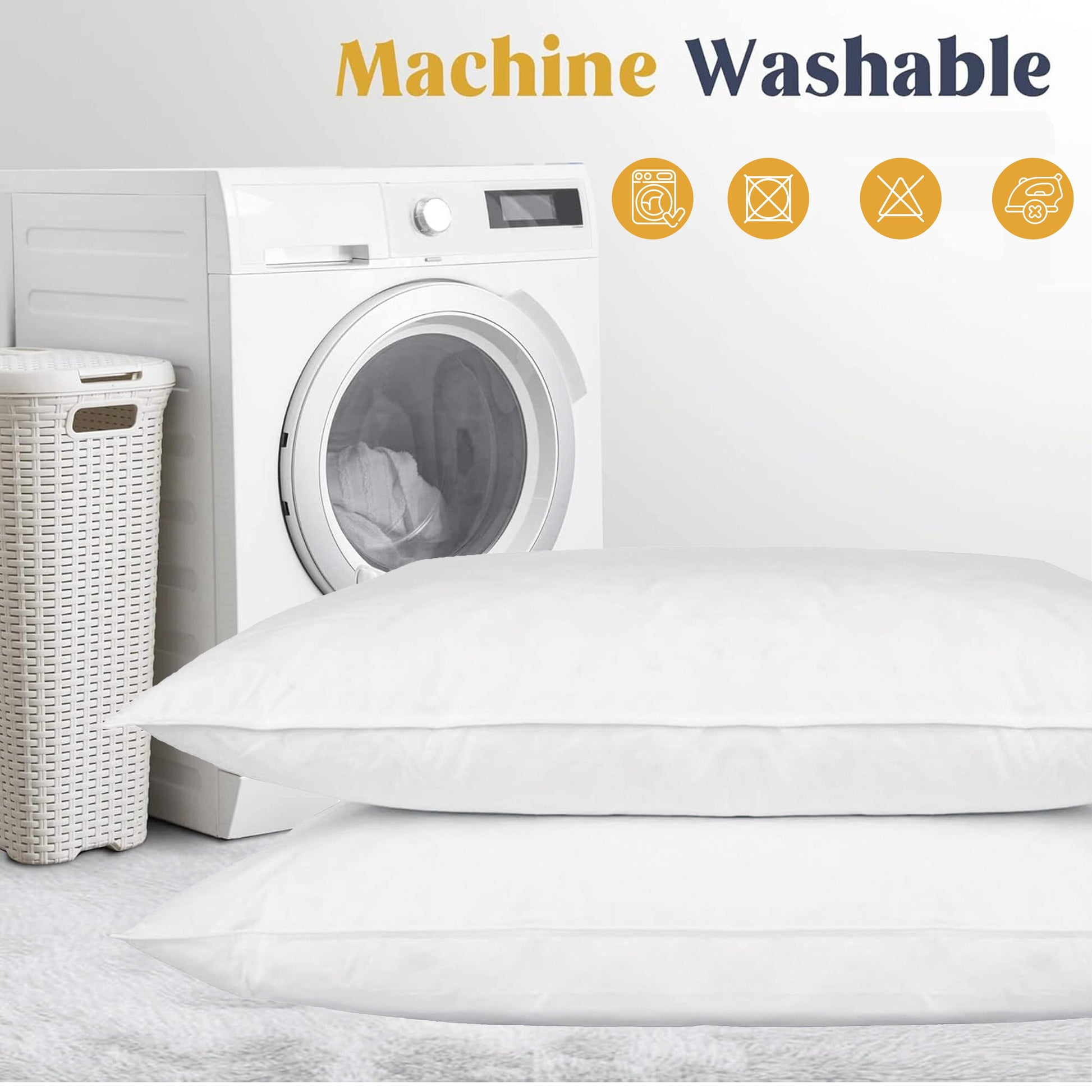 Care guide for OLIVIA ROCCO’s hypoallergenic duck feather and down pillows, highlighting easy maintenance for long-lasting quality and clean sleeping environment.