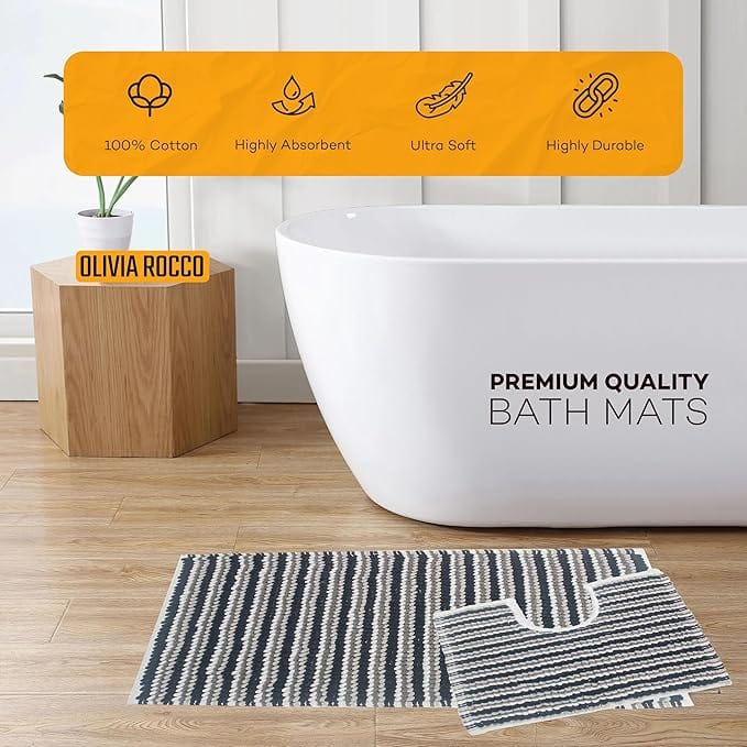 Textured box design of the OLIVIA ROCCO Amalfi Jumbo Bath Mat Set, combining style and functionality for a sophisticated addition to any luxury bathroom.