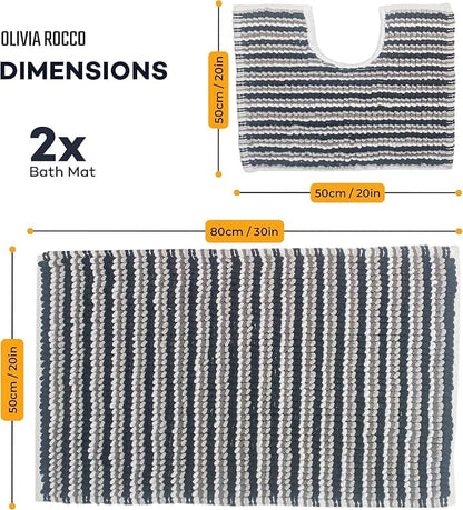 OLIVIA ROCCO Amalfi Bath Mat Set care guide; machine washable for easy maintenance while maintaining luxe softness and durability for everyday use.