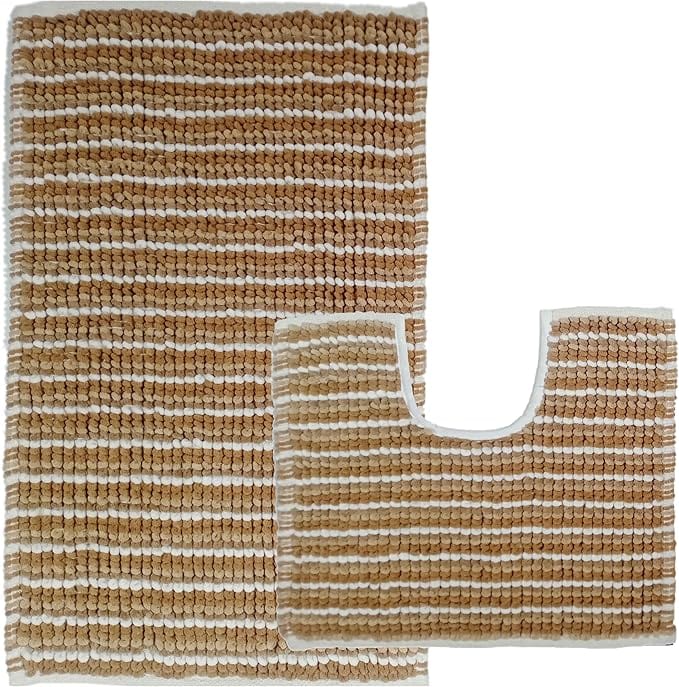 Stylish OLIVIA ROCCO Amalfi Bath Mat Set in a contemporary bathroom setting, demonstrating its absorbent quality and luxurious cotton plushness.
