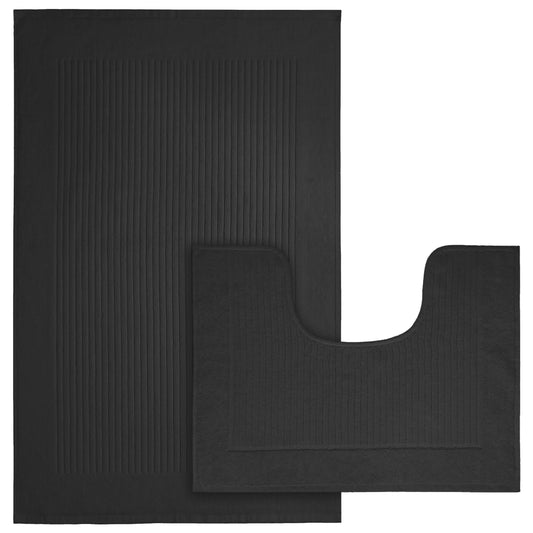 Luxurious Monaco 2 Piece Bath Mat and Pedestal Set, showcasing elegant design and exquisite cotton fabric for a sophisticated bathroom ambience.