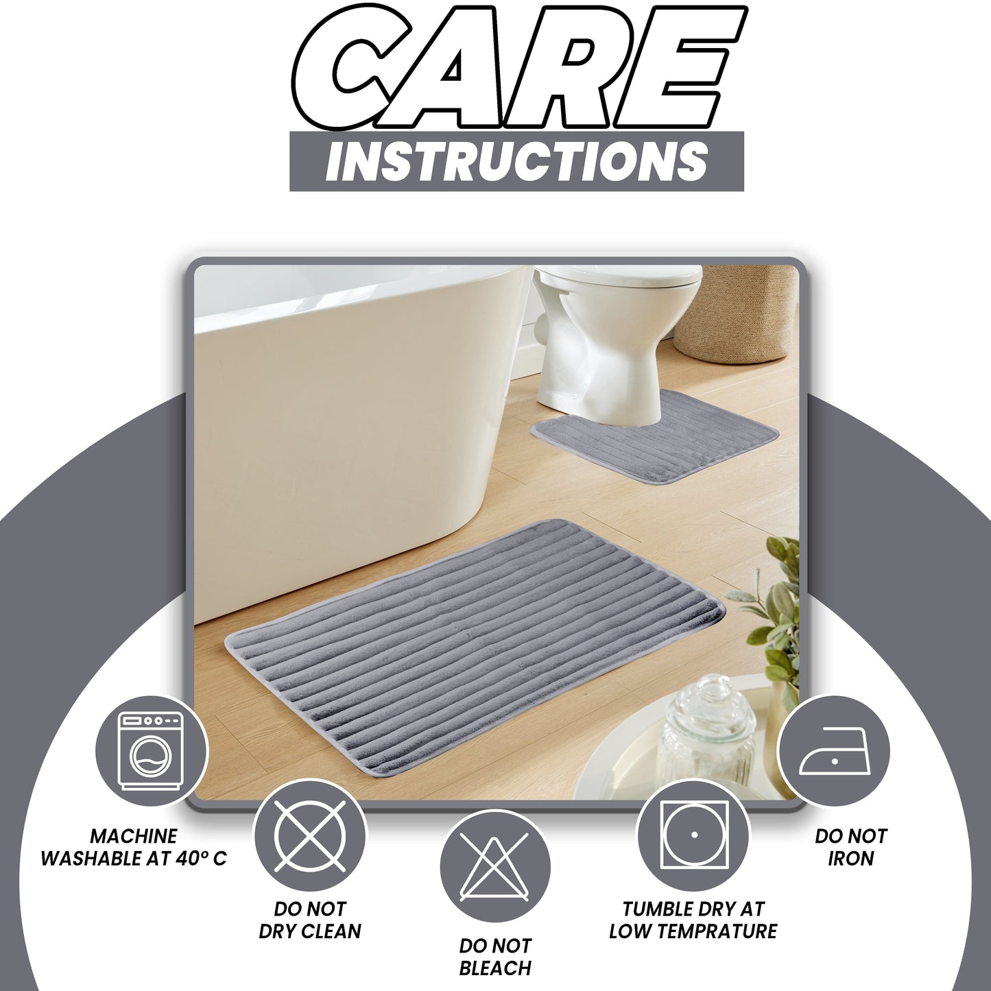 Elegant Charcoal Ribbed Bath Mat Set by Olivia Rocco showcasing plush material and a sleek design for a sophisticated bathroom decor.