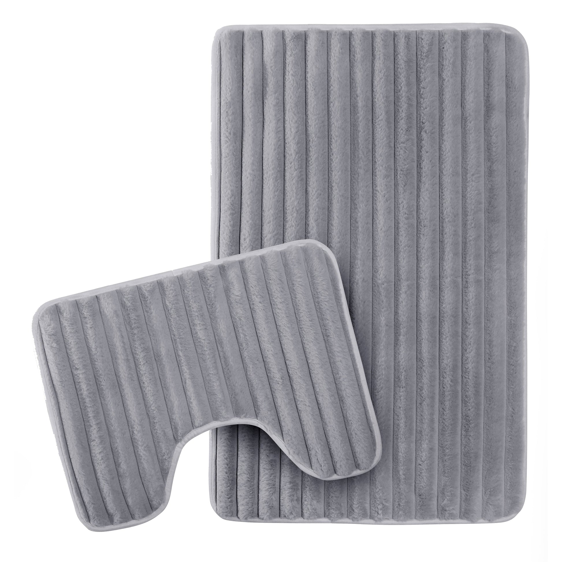 Luxurious 2 Piece Extra Soft Charcoal Ribbed Bath Mat Set showcasing super absorbent material and non-slip TPR backing, perfect for modern bathroom decor