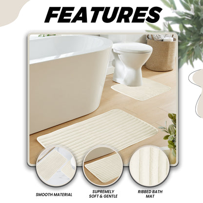 Soft and plush bathroom rug set in cream, offering a sophisticated touch to any bathroom while ensuring hygienic and safe flooring.