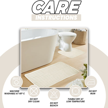 Elegant cream two-piece bath mat set featuring non-slip technology, perfect for enhancing bathroom aesthetics while ensuring grip and absorbency.