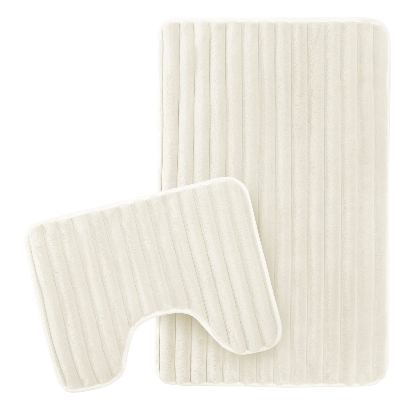 Elegant cream ribbed bath mat showcasing plush texture and modern design, perfect for luxurious bathroom decor.