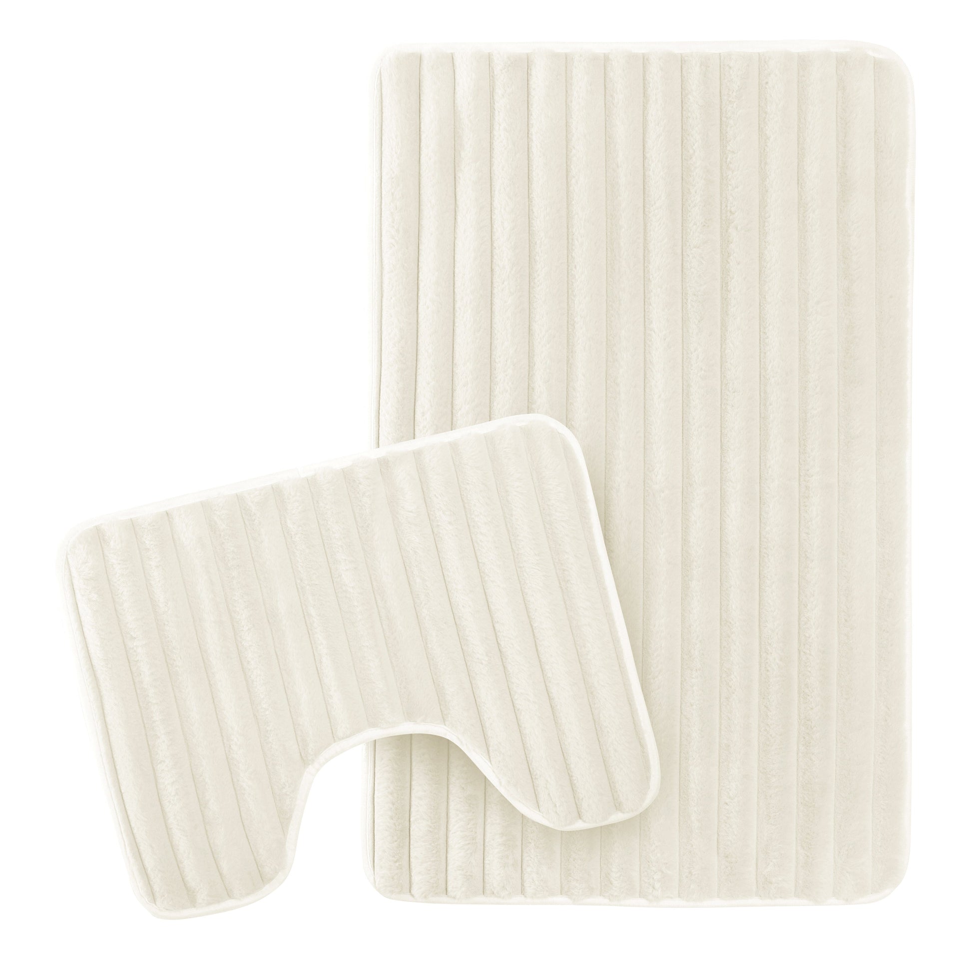 Elegant cream ribbed bath mat showcasing plush texture and modern design, perfect for luxurious bathroom decor.