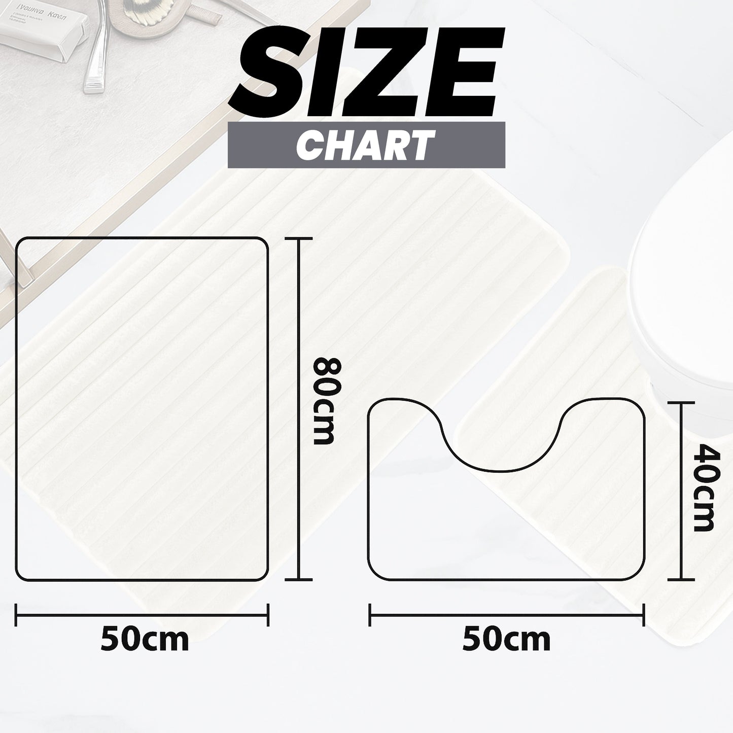 Luxurious cream ribbed bath mat set by OLIVIA ROCCO, showcasing plush texture and super absorbent properties, designed for ultimate bathroom comfort and safety.