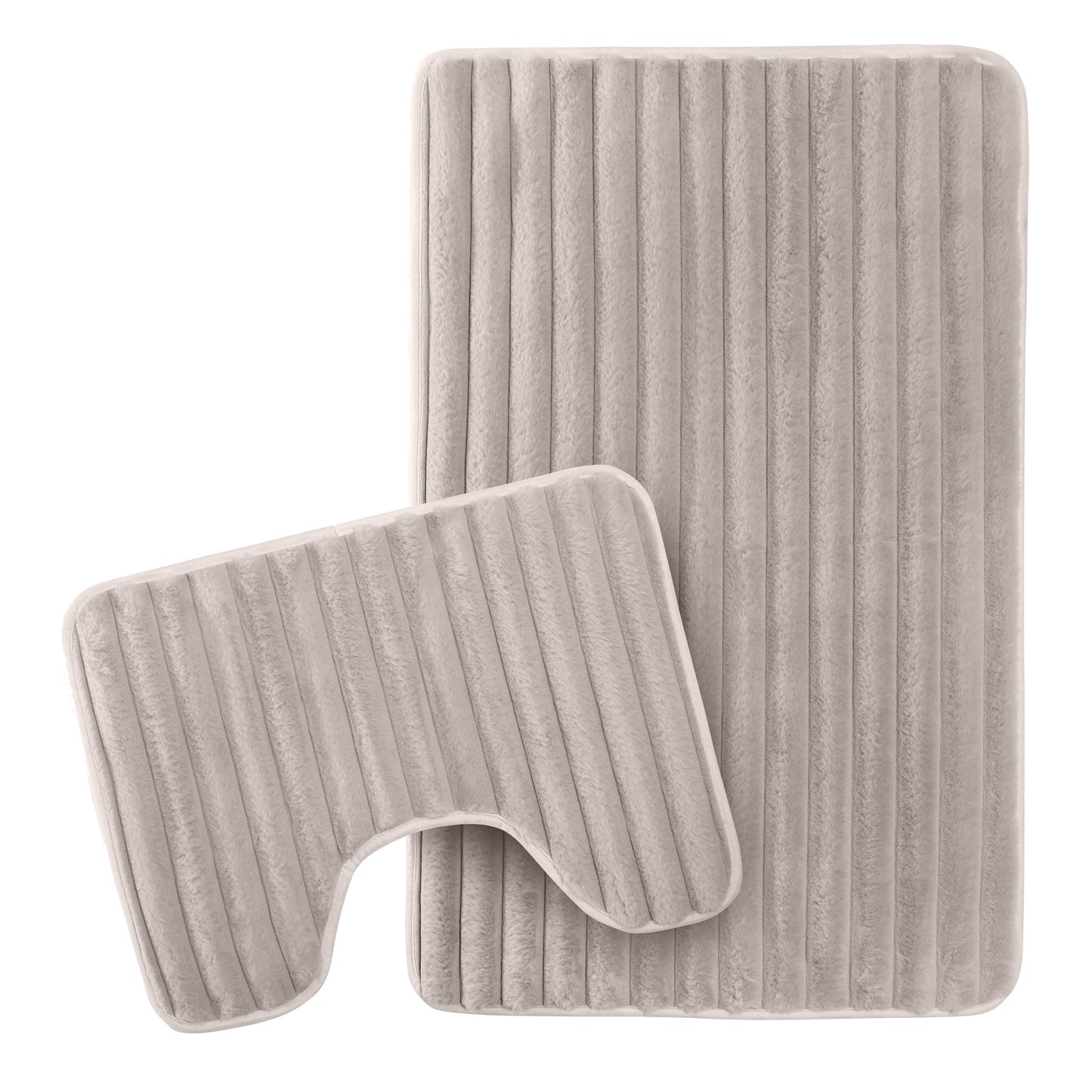Luxurious 2 Piece Ribbed Non-Slip Bath Mat Set by OLIVIA ROCCO in natural colour, showcasing plush and absorbent polyester fabric, perfect for enhancing modern bathroom decor.