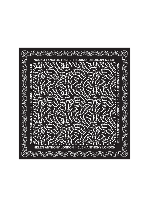 Helen Anthony luxury 100% twill silk monogram scarf featuring exclusive initial design, dimensions 90 x 90 cm, elegantly hand-finished, made in Italy.