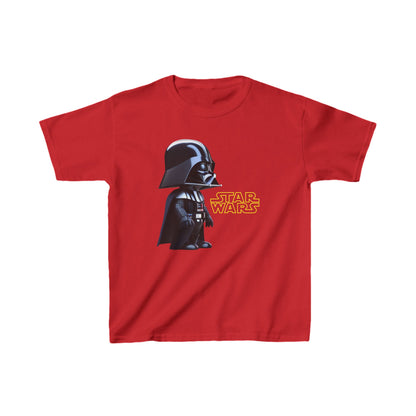 Kids Cute Darth Vader T-shirt Heavy Cotton Tee in vibrant red featuring a playful Darth Vader graphic, perfect for young Star Wars fans.