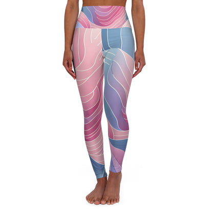 Celeste Rutherford Abstract Pastel High-Waisted Leggings by Dazzling Dreams Studio showcasing vibrant pink, lavender, and blue hues, perfect for stylish yoga and casual outings.
