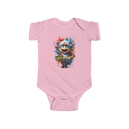 Luxury unisex baby jersey bodysuit featuring a vibrant computer game graphic, perfect for little gaming enthusiasts, crafted from 100% combed cotton.