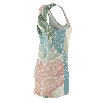Pastel Palette Racerback Dress showcasing a nature-inspired abstract leaf design in soft pastel hues, perfect for chic feminine style.