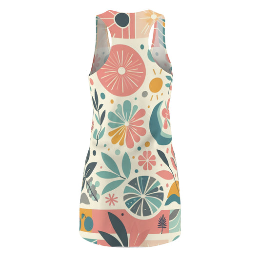 Close-up of the Dazzling Alessandro Valencia Summer Dress detailing, featuring modern patterns and chic elegance in a vibrant pastel colour palette.