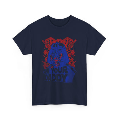Luxury navy 'I'm Your Daddy' Darth Vader T-Shirt for Men, featuring a vibrant comic-style print in blue and red, perfect for stylish and playful expressions.