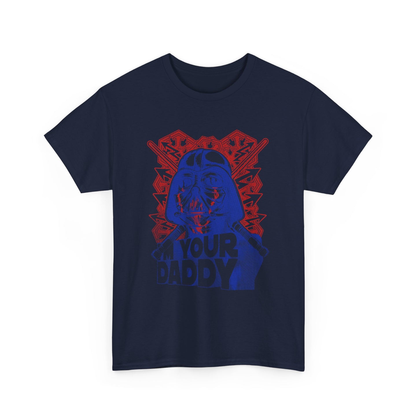 Striking navy blue t-shirt featuring a comic-style graphic of a galactic character with the playful phrase 'I'M YOUR DADDY,' offering a blend of humour and iconic imagery.