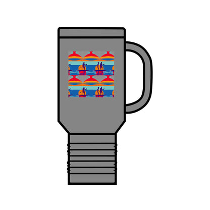 Fantasy Paddleboarding 40oz Insulated Travel Mug in stylish grey, showcasing an artistic depiction of paddleboarders, perfect for sophisticated outdoor enthusiasts.