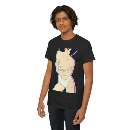 Stylish unisex t-shirt featuring a bold graphic design of a female figure in an alluring pose. The garment is black, adding a touch of sophistication, ideal for casual urban wear.
